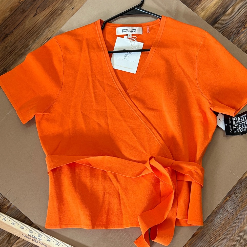 DVF Bright Orange Wrap Blouse XL